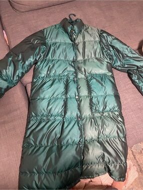 Women's Long Puffer Coat - Dark Green